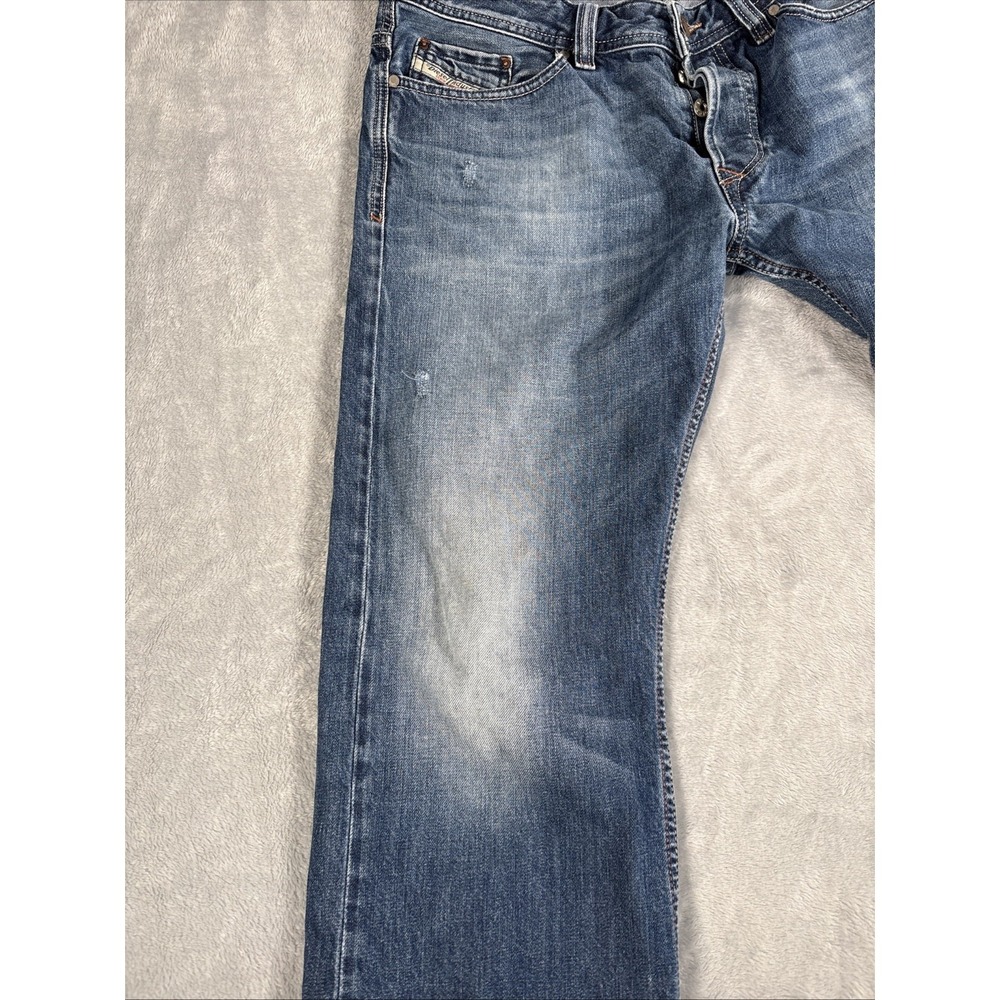 Diesel Viker Jeans Mens 34x32 Blue Straight Distressed Button Fly Wash 0806L - Picture 10 of 15